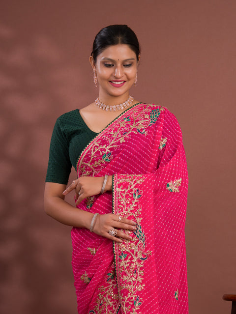 KcPc Pure Georgette Mothda Leheriya With Beautiful Embroidery Saree