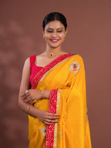 Tissue Silk Bandhej Border Codding Work Saree with gotapati work
