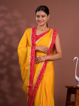 Tissue Silk Bandhej Border Codding Work Saree with gotapati work