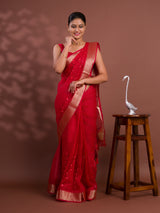  Kashida Work Gotapatti StyleSaree in red colour