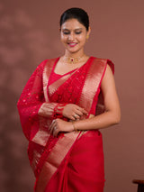  Kashida Work Gotapatti StyleSaree in red colour