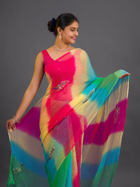 KcPc New Arrival Pure Chiffon Jaipuri Designer Dabka Zardoji Mukes Work Saree VND