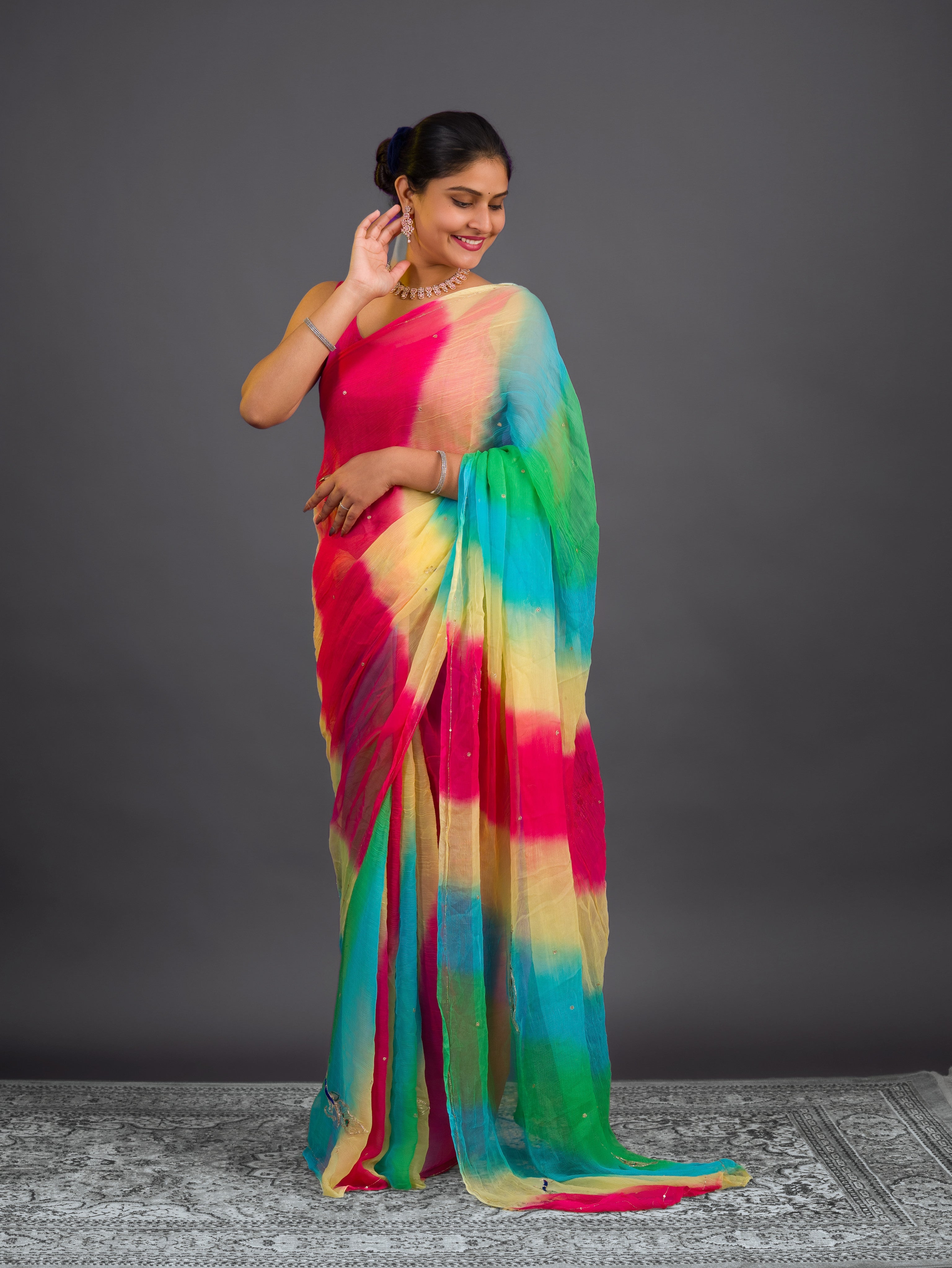 KcPc New Arrival Pure Chiffon Jaipuri Designer Dabka Zardoji Mukes Work Saree VND