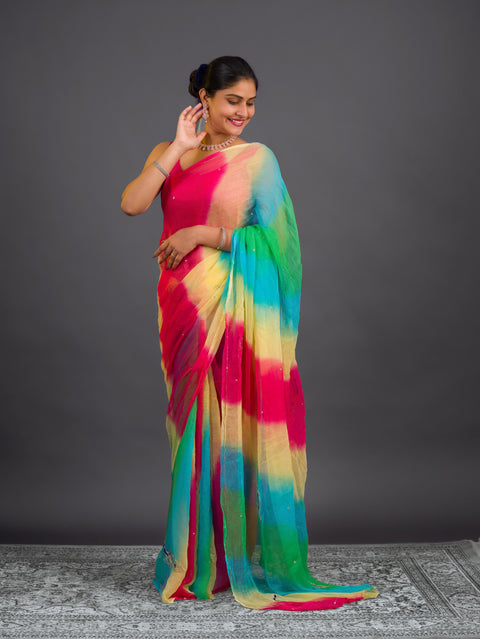 KcPc New Arrival Pure Chiffon Jaipuri Designer Dabka Zardoji Mukes Work Saree VND