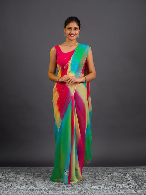 KcPc New Arrival Pure Chiffon Jaipuri Designer Dabka Zardoji Mukes Work Saree VND