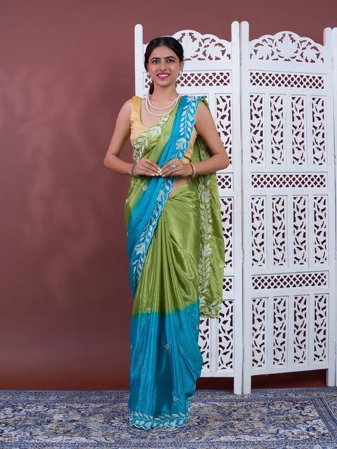 By Bollywood Style With Kashida Work Saree