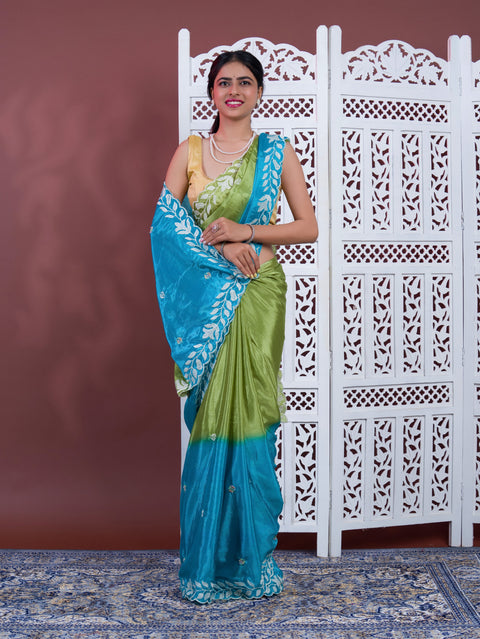 By Bollywood Style With Kashida Work Saree