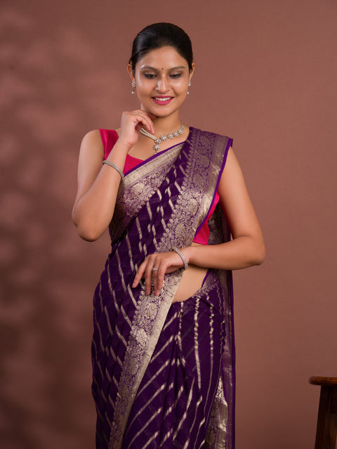 KcPc New Pure khaddi Georgette Banarasi Handloom Leheriya Zari Weaving Saree  MAHA
