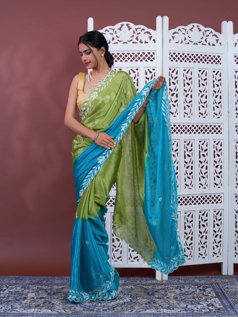 By Bollywood Style With Kashida Work Saree
