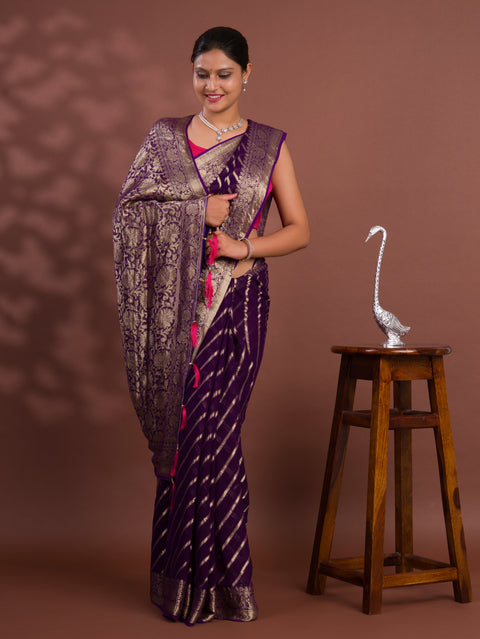 KcPc New Pure khaddi Georgette Banarasi Handloom Leheriya Zari Weaving Saree  MAHA
