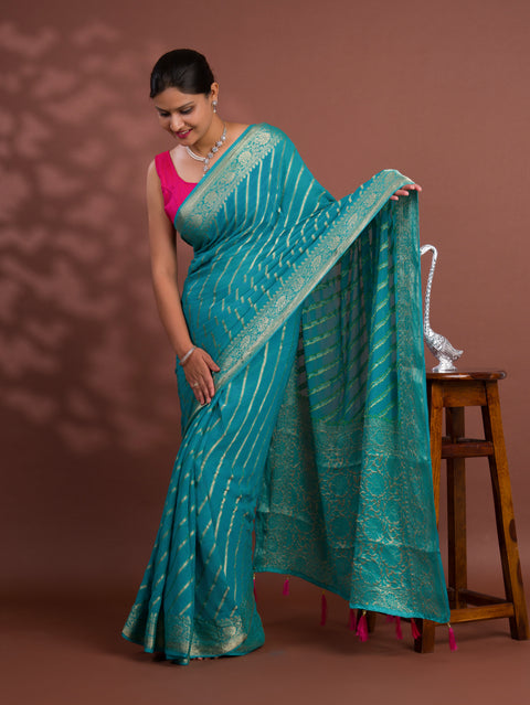KcPc New Latest Pure khaddi Georgette Banarasi Handloom Leheriya Zari Weaving Saree  MAHA