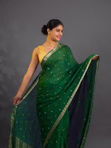 KcPc New Beautiful Banarasi Chinon Silk Saree with Golden Zari Border MAD