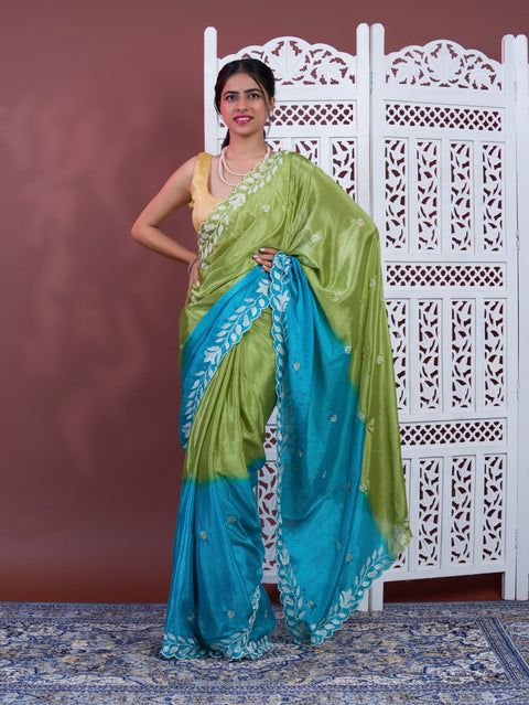 By Bollywood Style With Kashida Work Saree