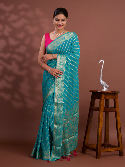 KcPc New Latest Pure khaddi Georgette Banarasi Handloom Leheriya Zari Weaving Saree  MAHA