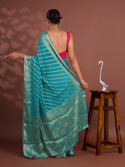 KcPc New Latest Pure khaddi Georgette Banarasi Handloom Leheriya Zari Weaving Saree  MAHA