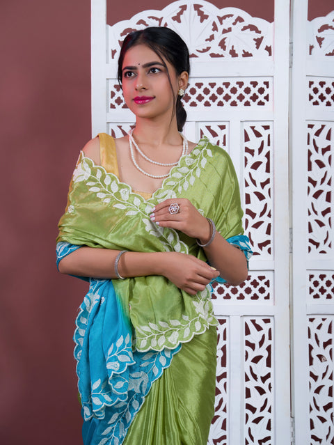 By Bollywood Style With Kashida Work Saree