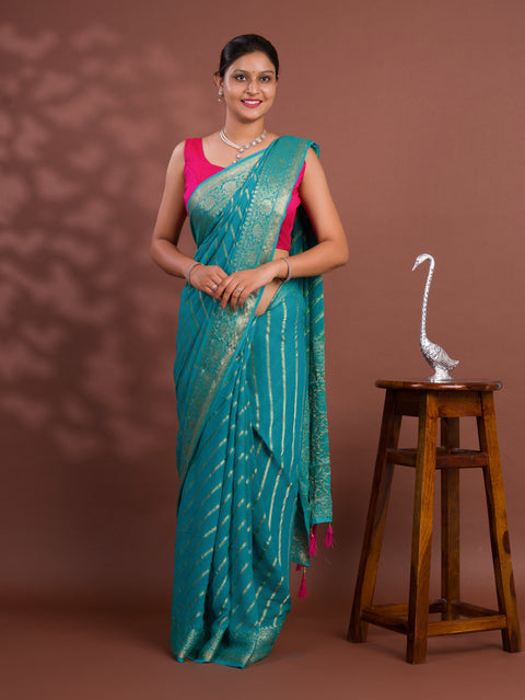 KcPc New Latest Pure khaddi Georgette Banarasi Handloom Leheriya Zari Weaving Saree  MAHA