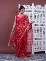 Gotapatti work saree in red colour