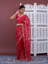 Gotapatti work saree in red colour