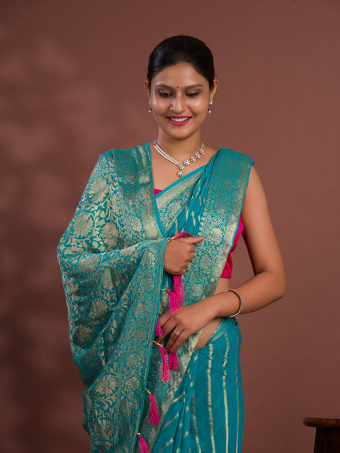 KcPc New Latest Pure khaddi Georgette Banarasi Handloom Leheriya Zari Weaving Saree  MAHA