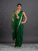 KcPc New Beautiful Banarasi Chinon Silk Saree with Golden Zari Border MAD