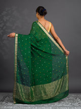KcPc New Beautiful Banarasi Chinon Silk Saree with Golden Zari Border MAD