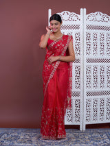 Gotapatti work saree in red colour
