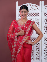 Gotapatti work saree in red colour