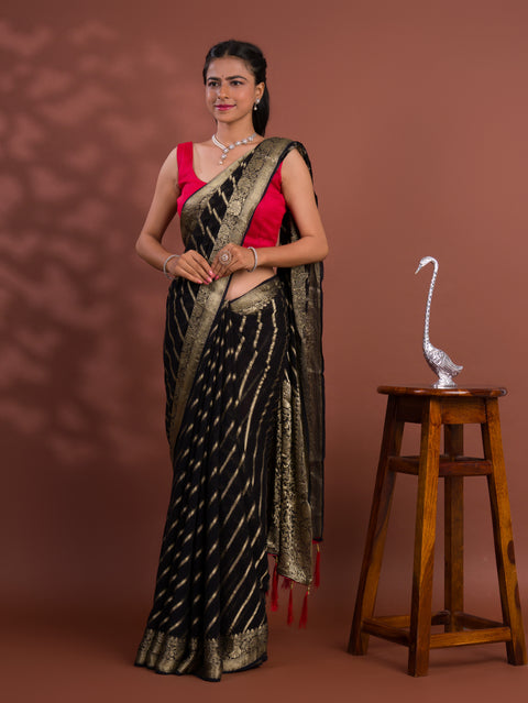 KcPc New Pure khaddi Georgette Banarasi Handloom Leheriya Zari Weaving Saree  MAHA