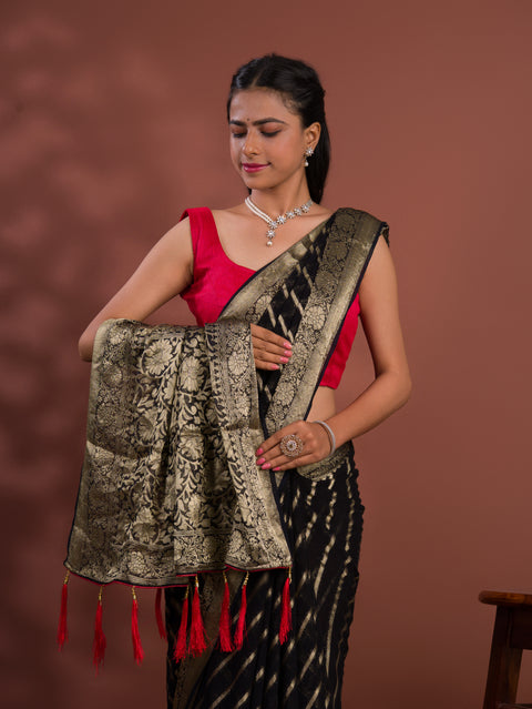 KcPc New Pure khaddi Georgette Banarasi Handloom Leheriya Zari Weaving Saree  MAHA