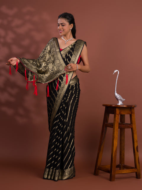 KcPc New Pure khaddi Georgette Banarasi Handloom Leheriya Zari Weaving Saree  MAHA