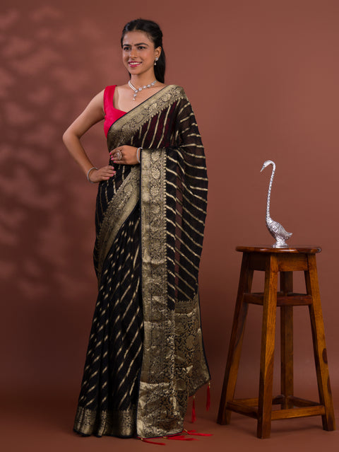 KcPc New Pure khaddi Georgette Banarasi Handloom Leheriya Zari Weaving Saree  MAHA