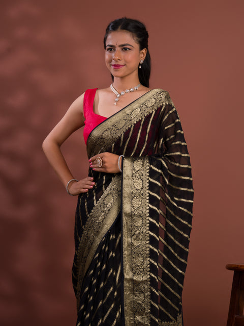 KcPc New Pure khaddi Georgette Banarasi Handloom Leheriya Zari Weaving Saree  MAHA
