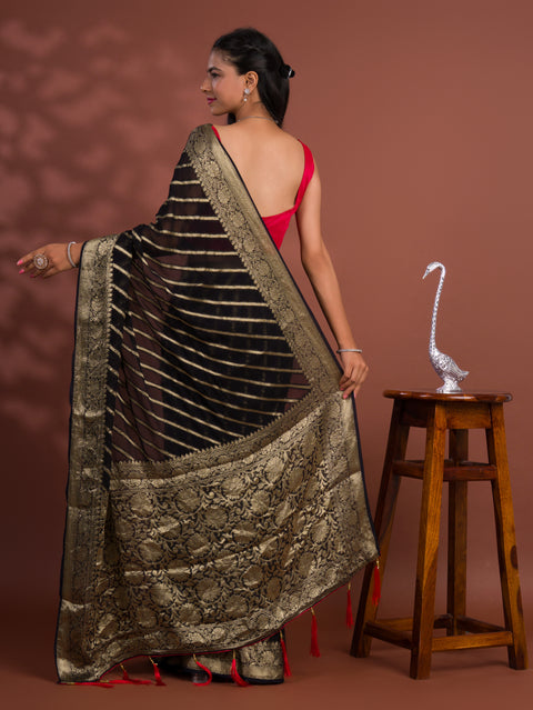 KcPc New Pure khaddi Georgette Banarasi Handloom Leheriya Zari Weaving Saree  MAHA