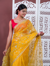 Gotapatti work in yellow colour saree