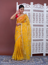 Gotapatti work in yellow colour saree