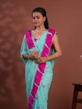 Georgette Gulti Bandhej Satin Patta Border Saree under 1500