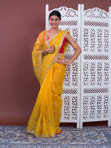 Gotapatti work in yellow colour saree