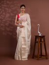 Banarasi Zari Border With Zardoji Guleen Work Saree in off white colour