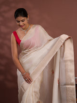 Banarasi Zari Border With Zardoji Guleen Work Saree in off white colour