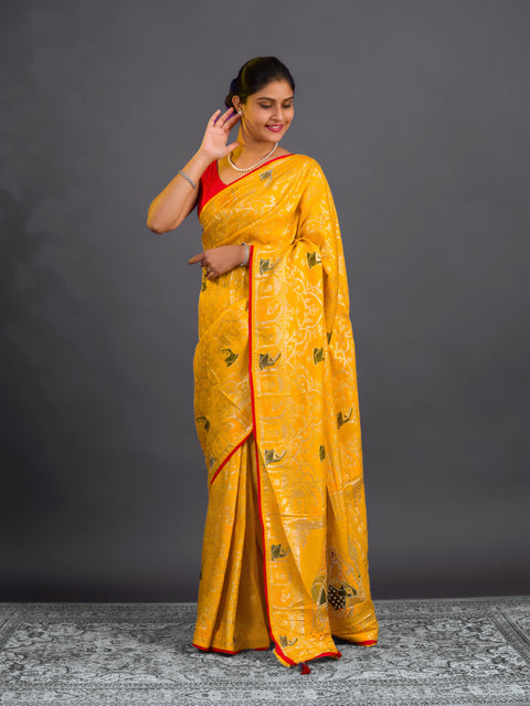 KcPc New Elegant Dola Silk Karwachauth Saree with Shiroshki Banarasi Work  PDM