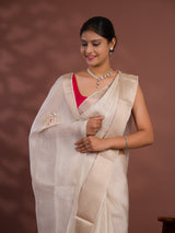 Banarasi Zari Border With Zardoji Guleen Work Saree in off white colour