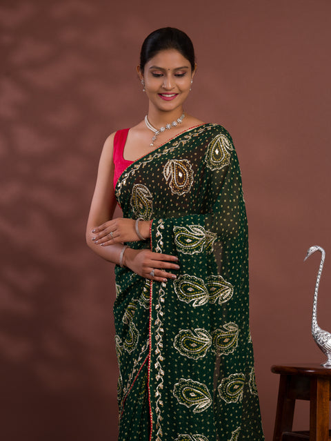 KcPc New Chiffon Bandhani Style With Gotapatti Work Saree MHS