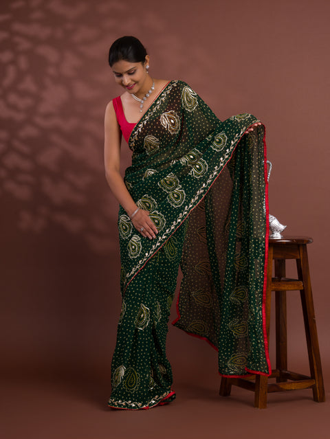 KcPc New Chiffon Bandhani Style With Gotapatti Work Saree MHS