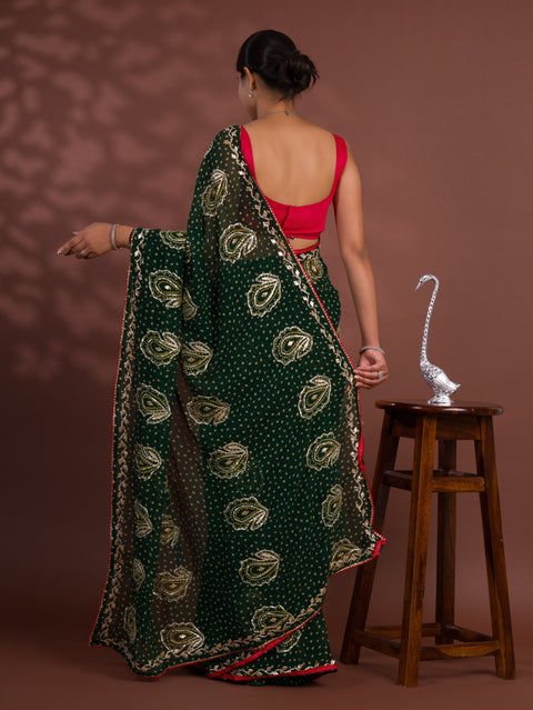 KcPc New Chiffon Bandhani Style With Gotapatti Work Saree MHS