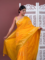 Upada silk Bandhani Zari Work Saree in Yellow colour