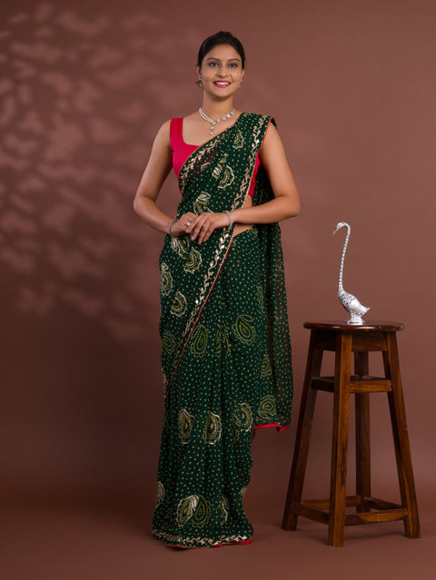 KcPc New Chiffon Bandhani Style With Gotapatti Work Saree MHS