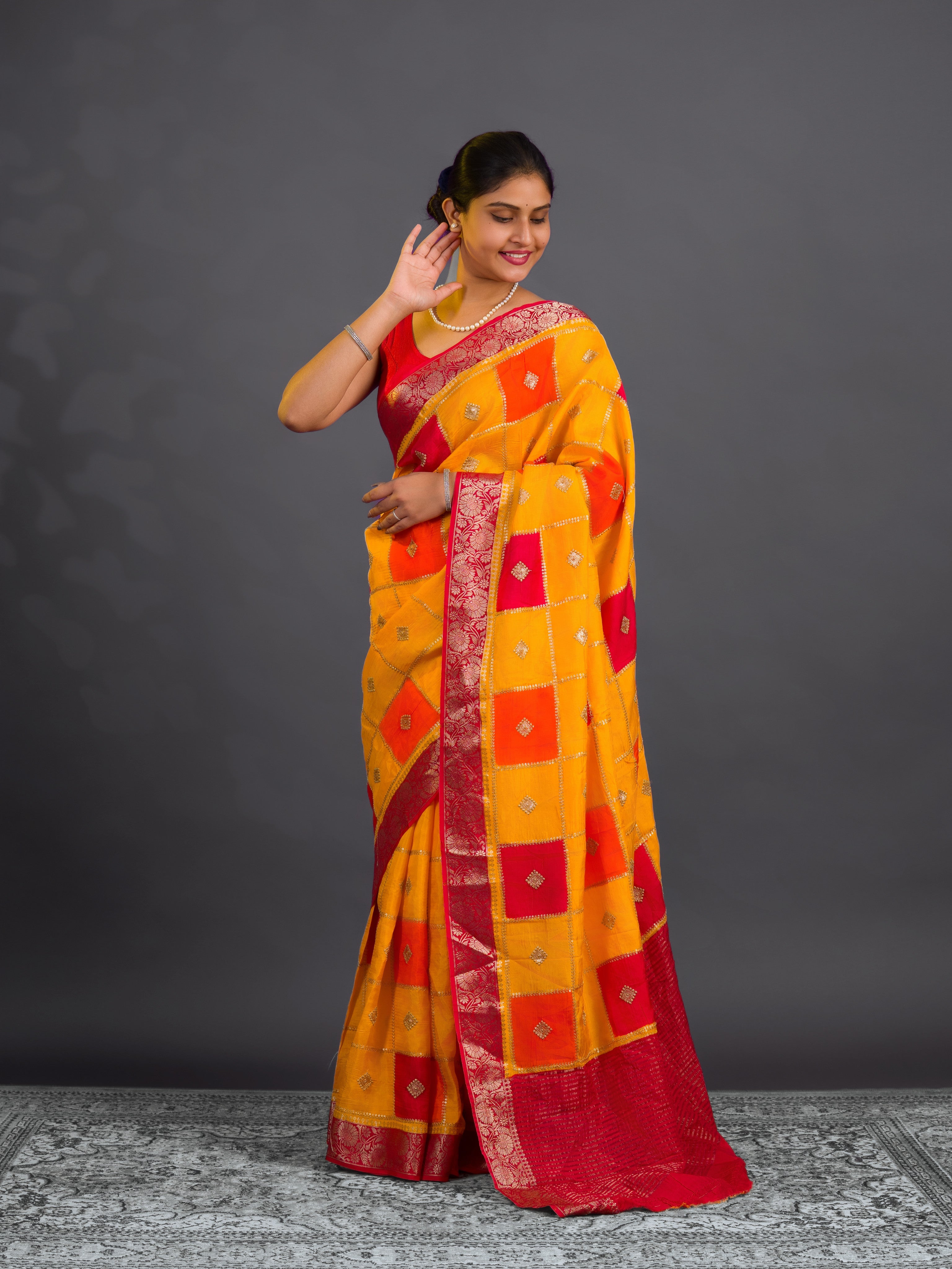  By Chinon Sequence Zari Thread Banarasi Border Saree for festivals in multi colour