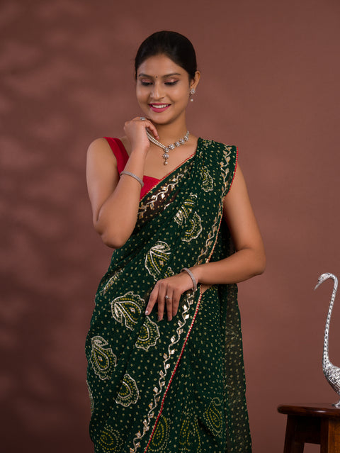 KcPc New Chiffon Bandhani Style With Gotapatti Work Saree MHS