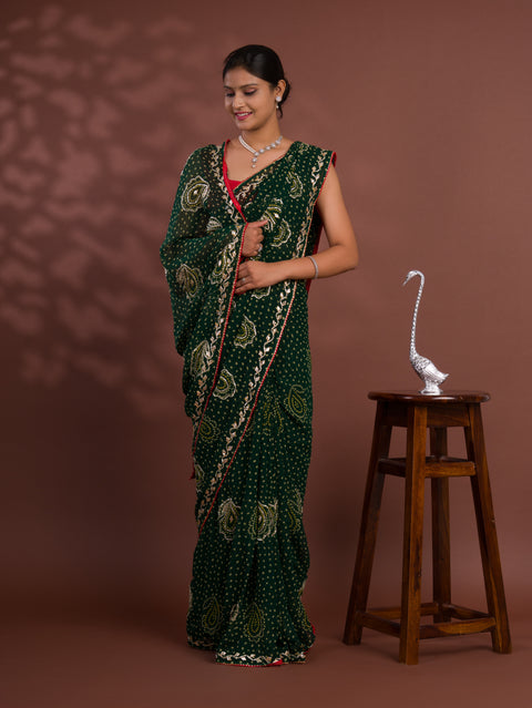 KcPc New Chiffon Bandhani Style With Gotapatti Work Saree MHS